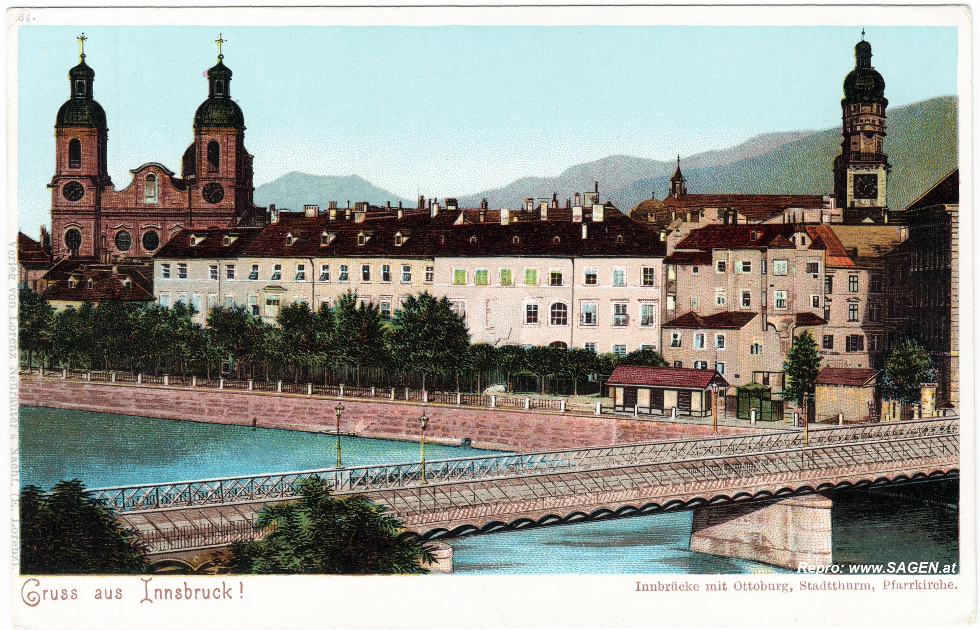 Innsbruck Innbrücke Lithografie um 1900