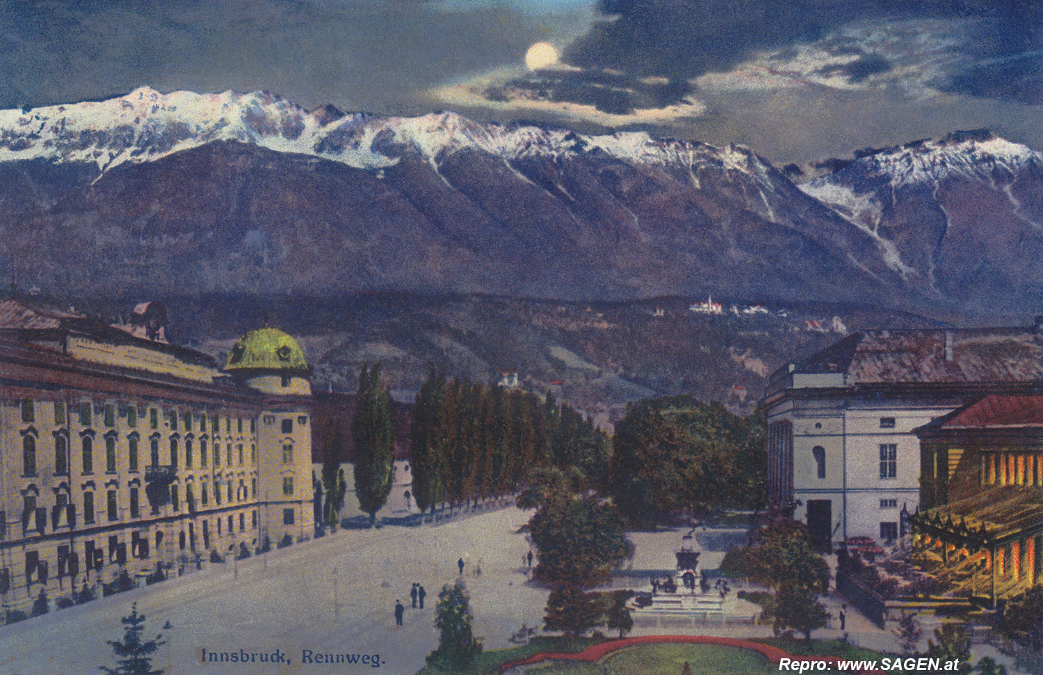 Innsbruck Rennweg bei Mondschein