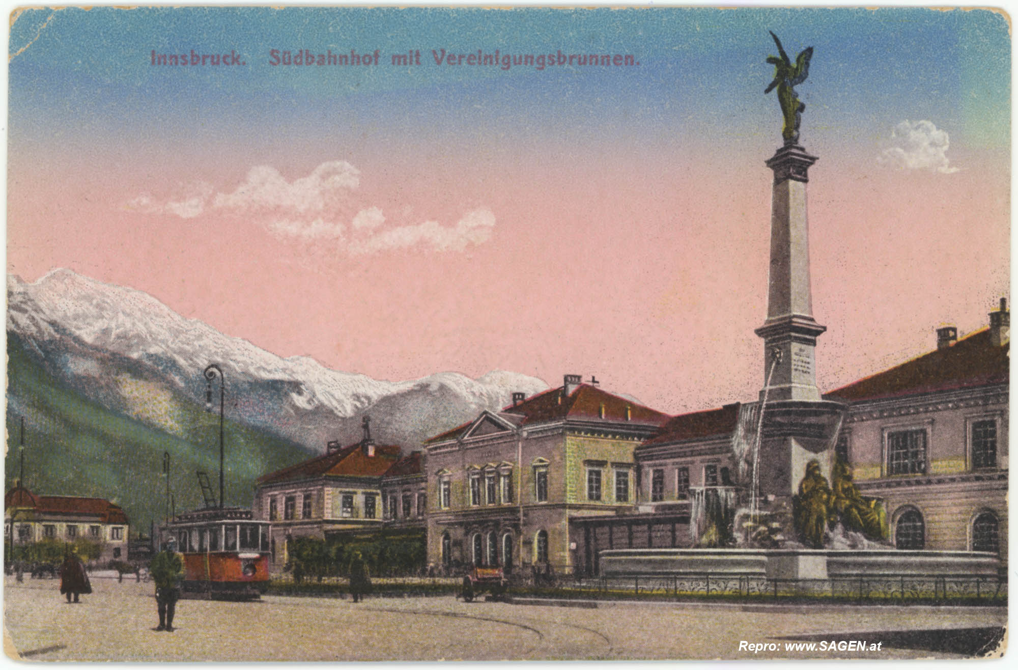 Innsbruck, Südbahnhof mit Vereinigungsbrunnen