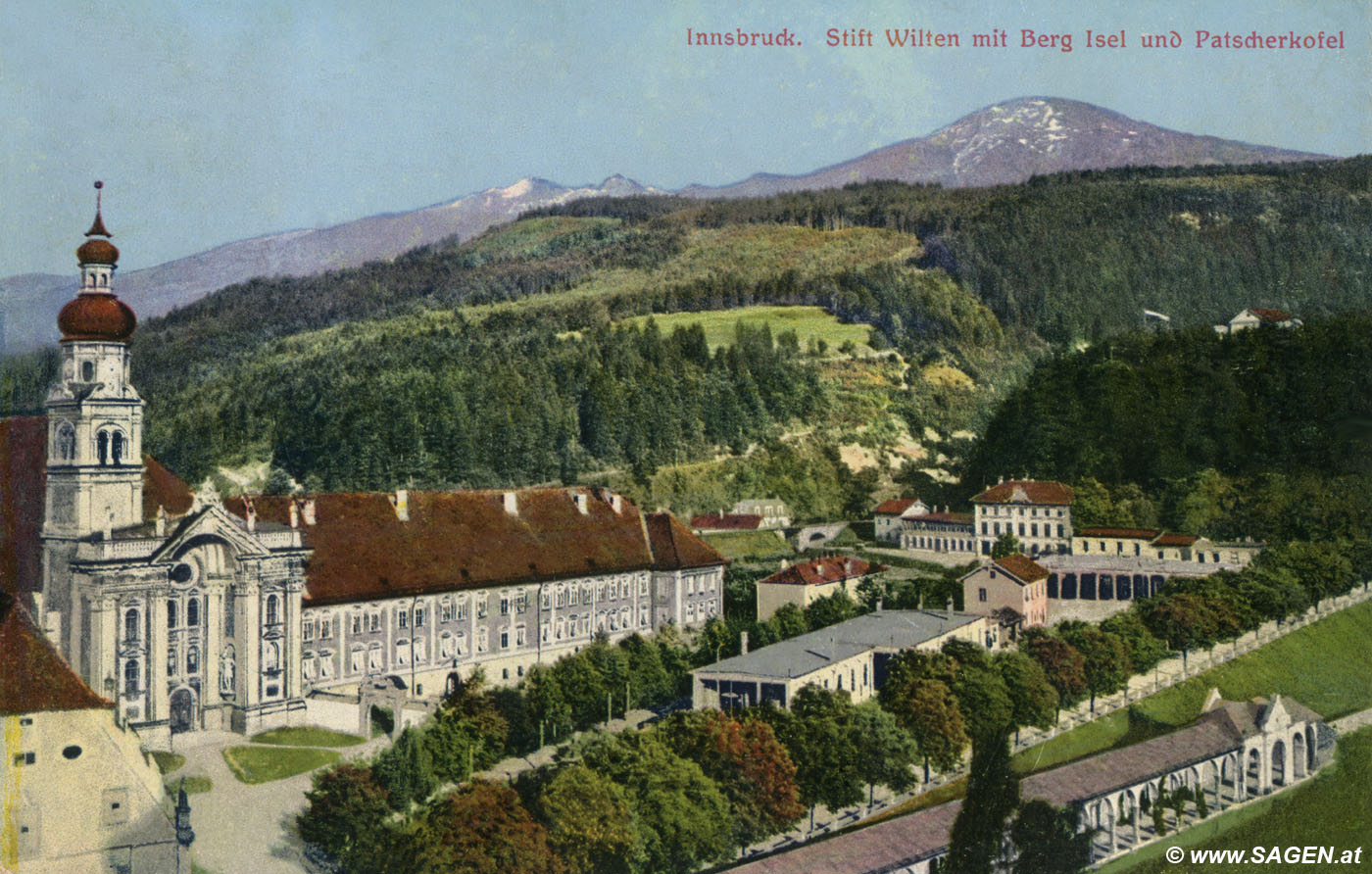 Innsbruck. Stift Wilten mit Berg Isel und Patscherkofel