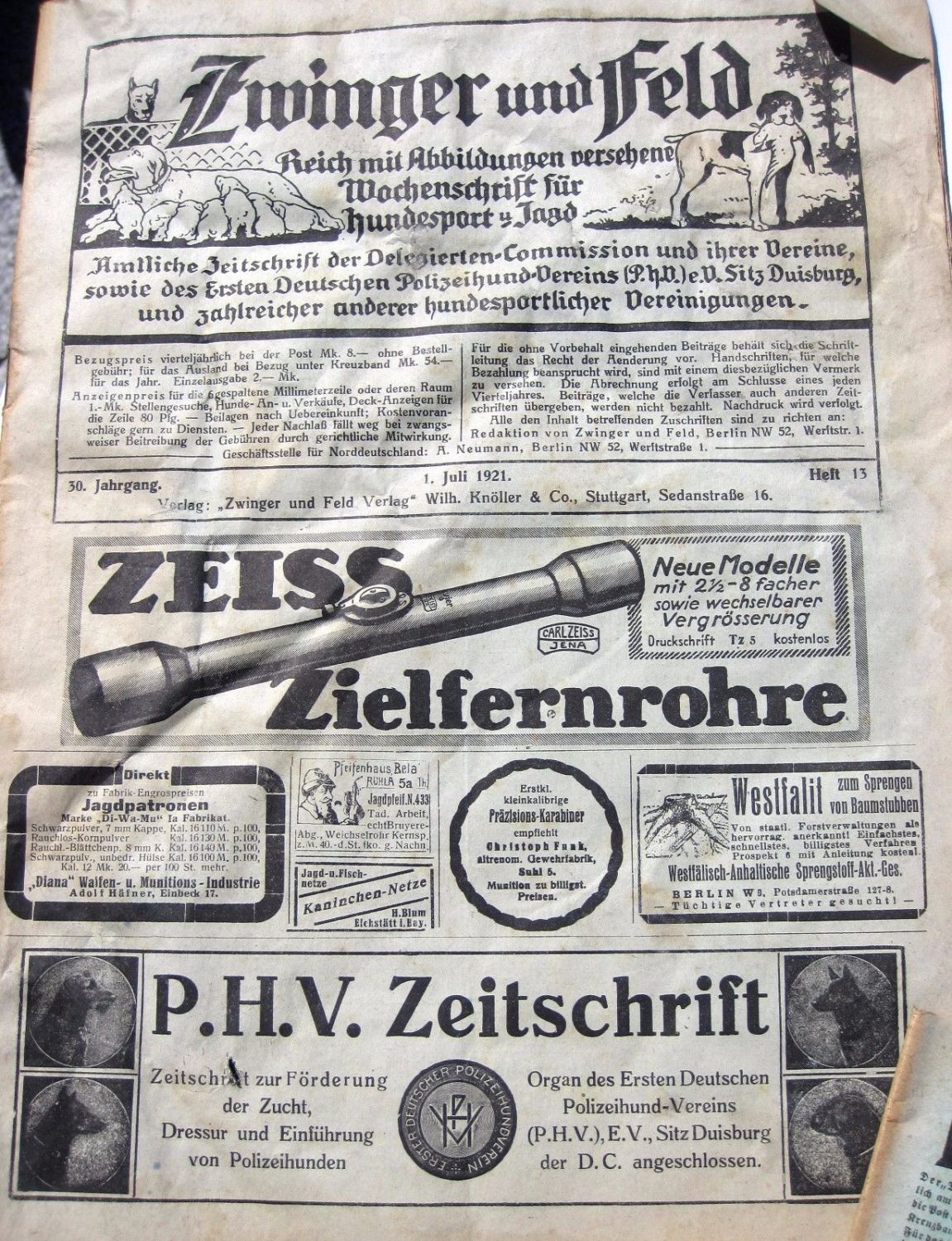 Jägerzeitung alt mit Werbeinseraten