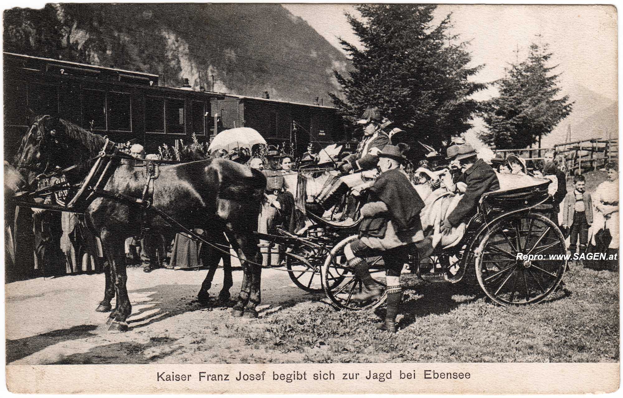 Kaiser Franz Joseph begibt sich zur Jagd bei Ebensee 1909