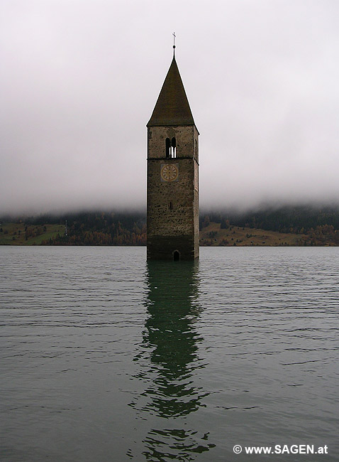 Kirchturm Graun am Reschenstausee