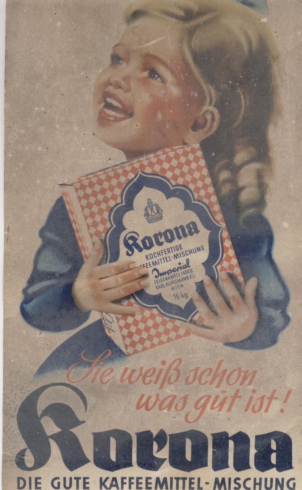 Korona die gute Kaffeemittel-Mischung Werbepappe um 1940