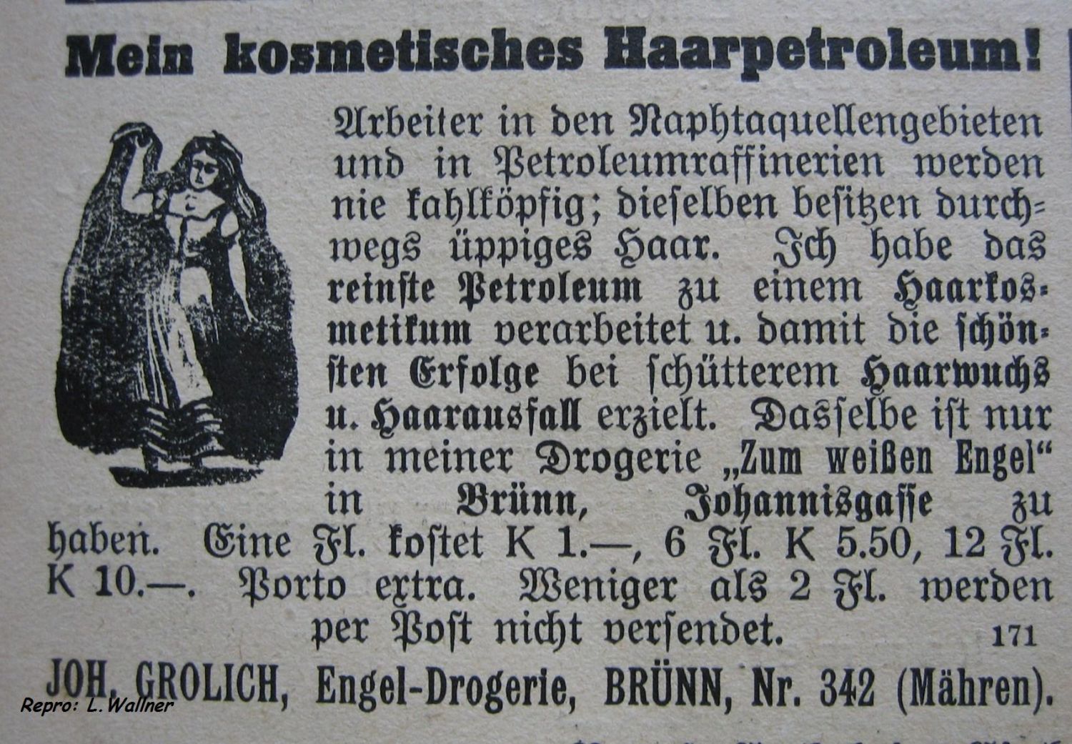 Kosmetisches Haarpetroleum- Werbung 1914