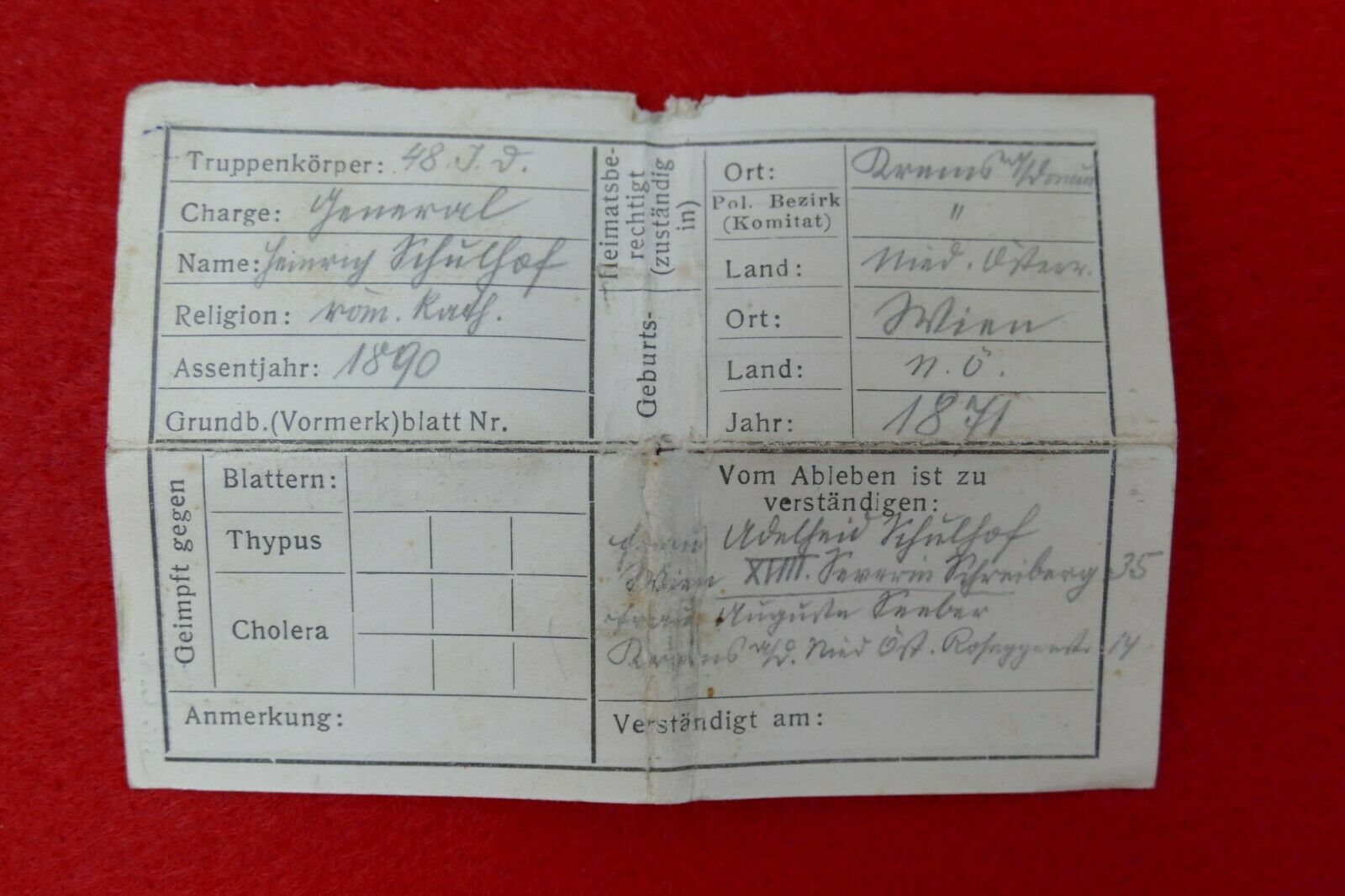 KuK Generalmajor Heinrich Schulhof 1871-1941 Erkennungsmarke