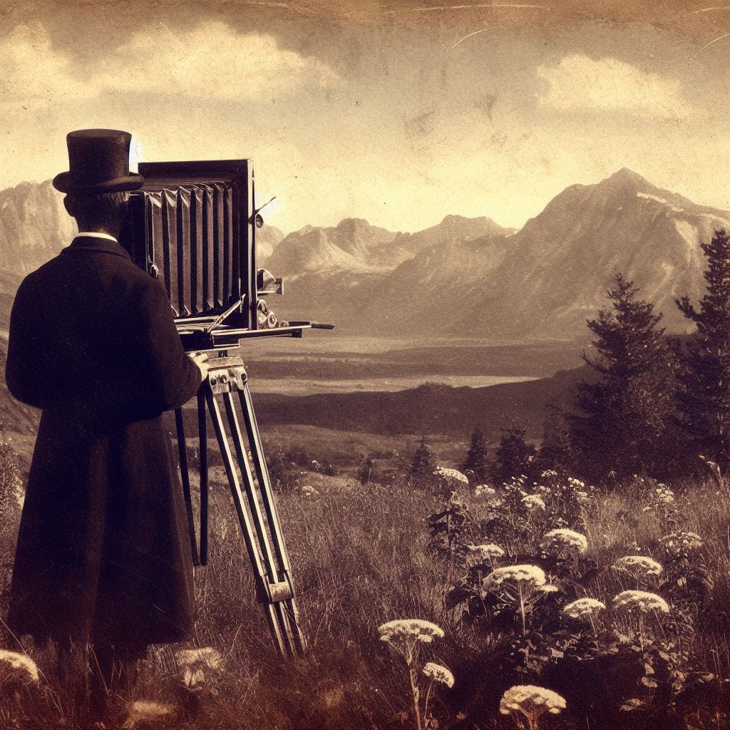 Landschaftsfotograf mit Plattenkamera im 19. Jahrhundert