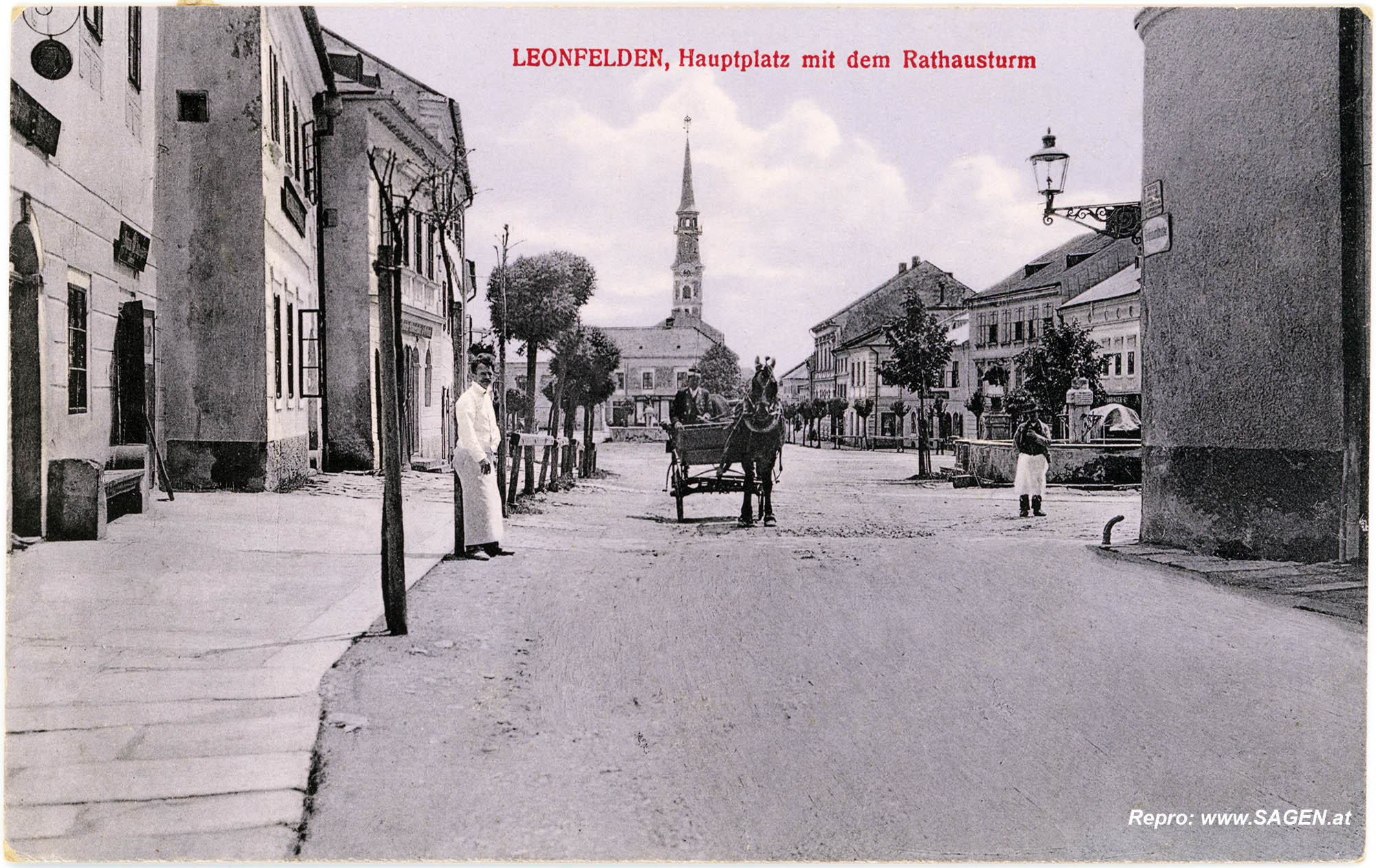 Leonfelden Hauptplatz mit dem Rathausturm um 1913