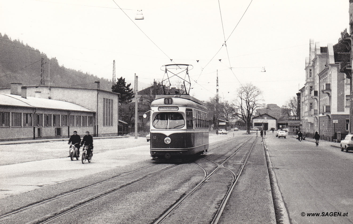 Linie 1 beim Westbahnhof, Innsbruck im Jahr 1964