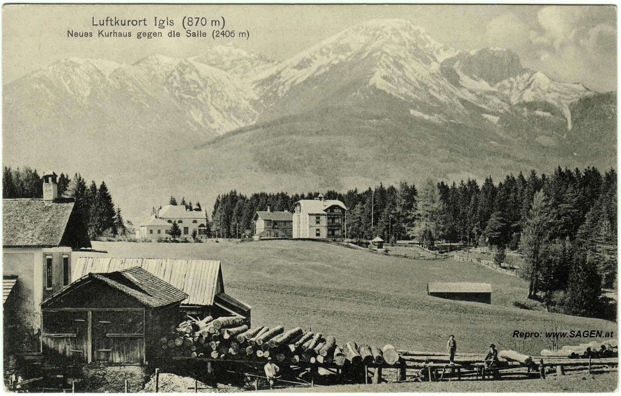 Luftkurort Igls (870 m), Neues Kurhaus gegen die Saile (2405 m)