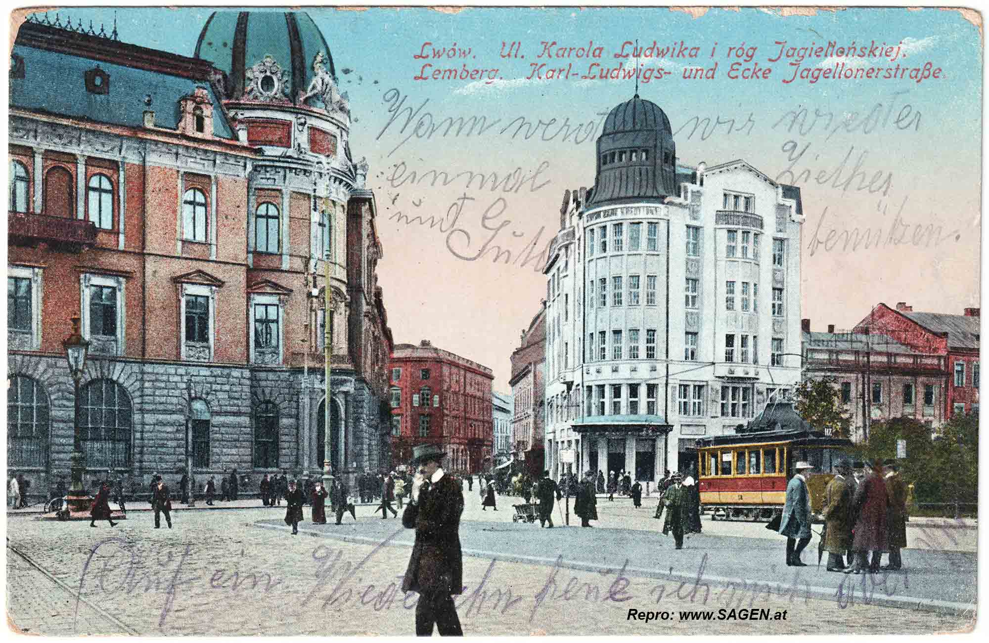 Lwiw (Lemberg), Karl Ludwigs- und Ecke Jagellonerstraße um 1915