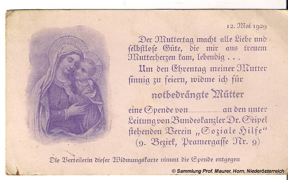 Muttertagskarte, Wien 1929