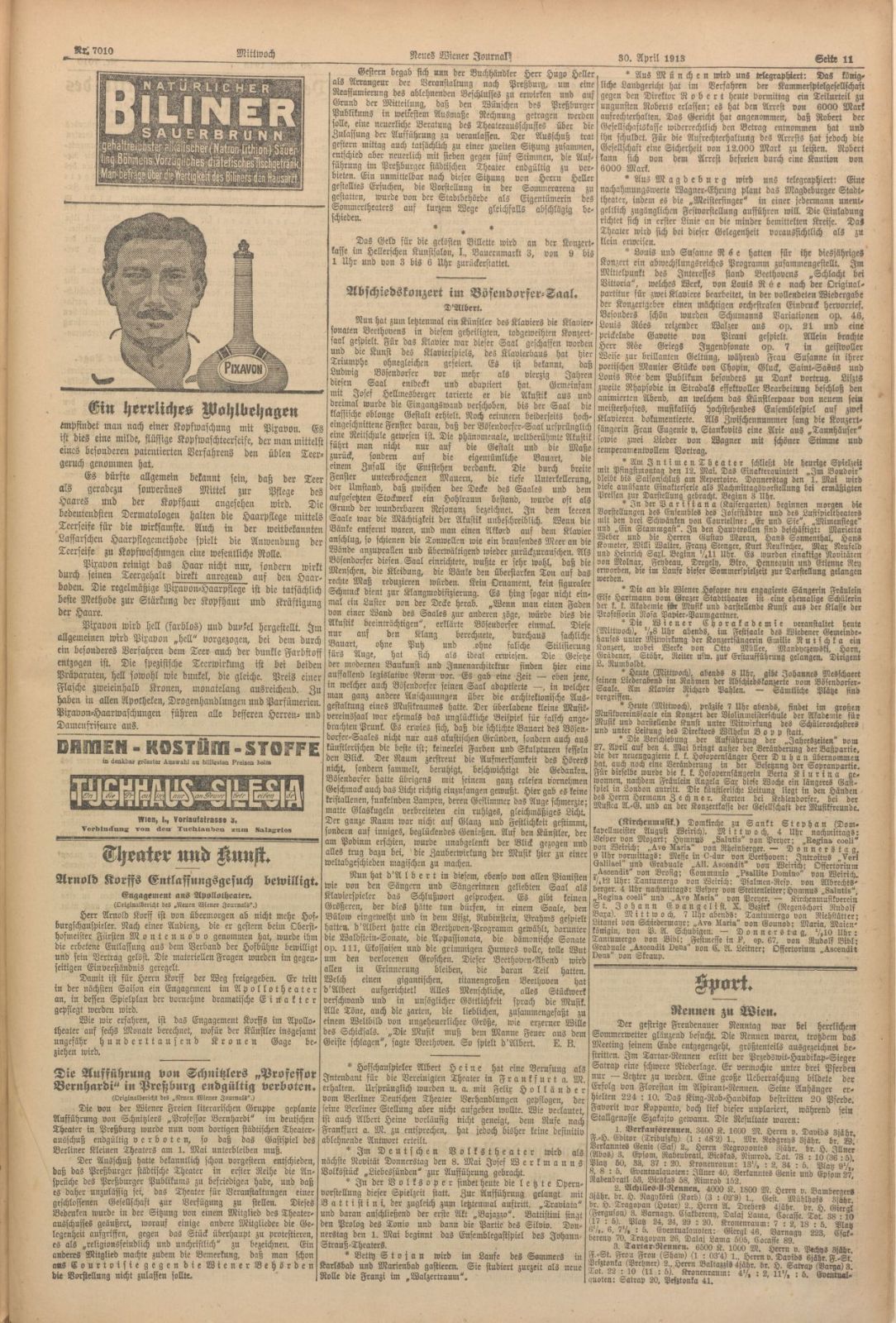 Neues Wiener Journal 30. April 1913 Bösendorfer Saal Abschiedskonzert