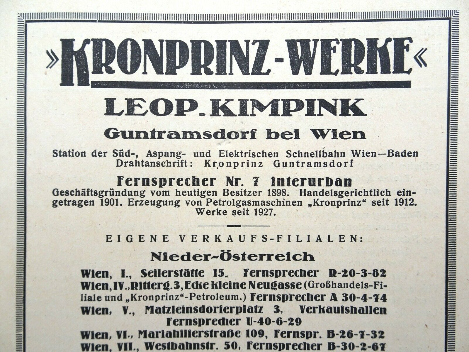 Ofen Prospekt Firma Kronprinz Werke Guntramsdorf 1934