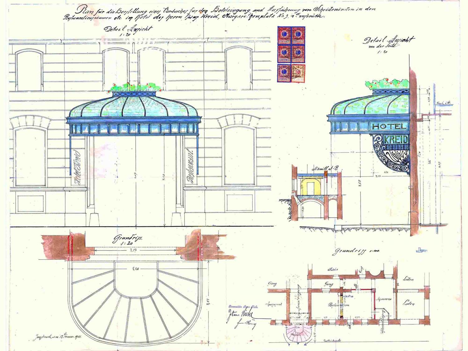 Plan des Eingangdaches Hotel Kreid