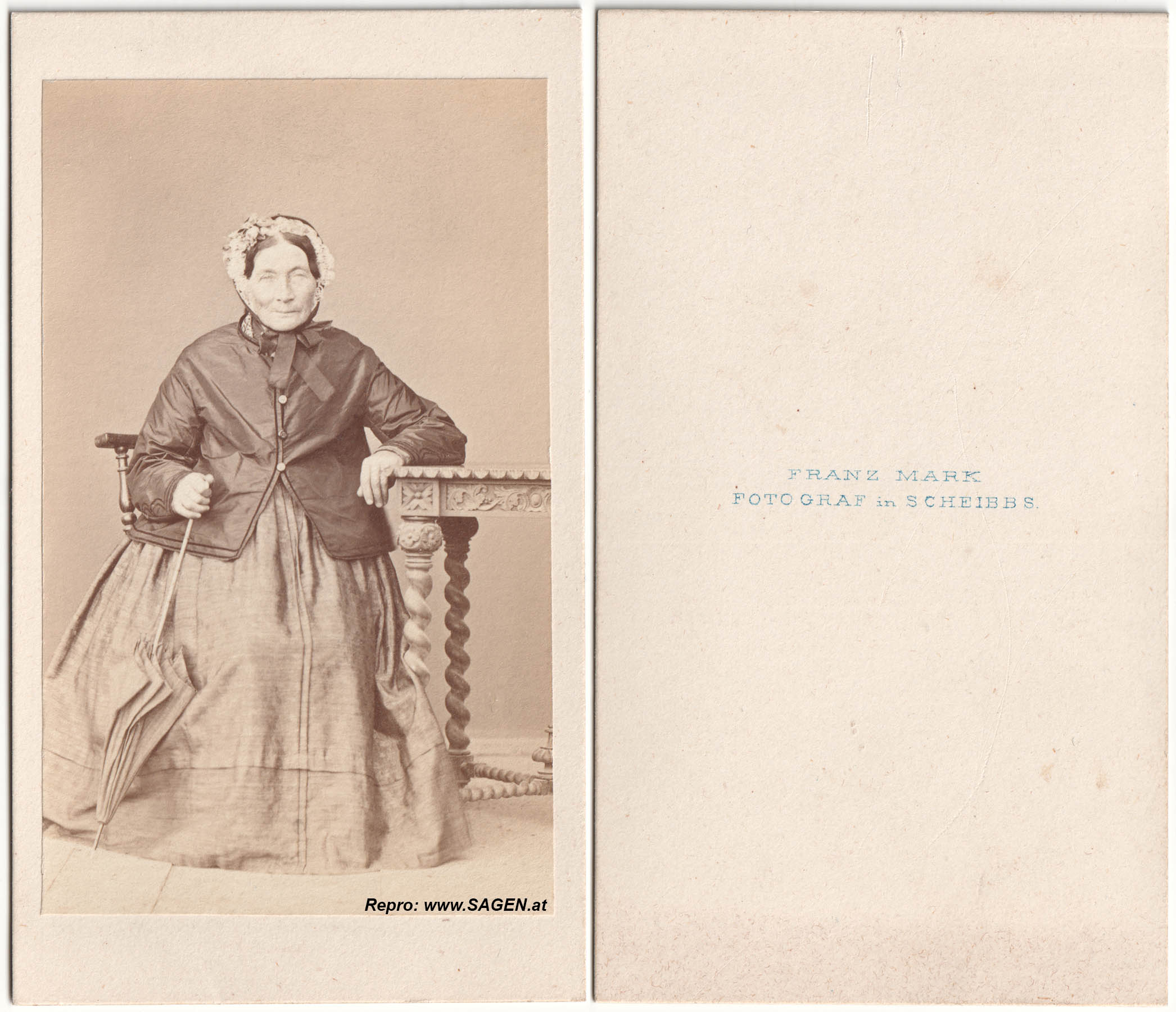 Porträt einer älteren Dame bei Fotograf Franz Mark in Scheibbs 1860er Jahre