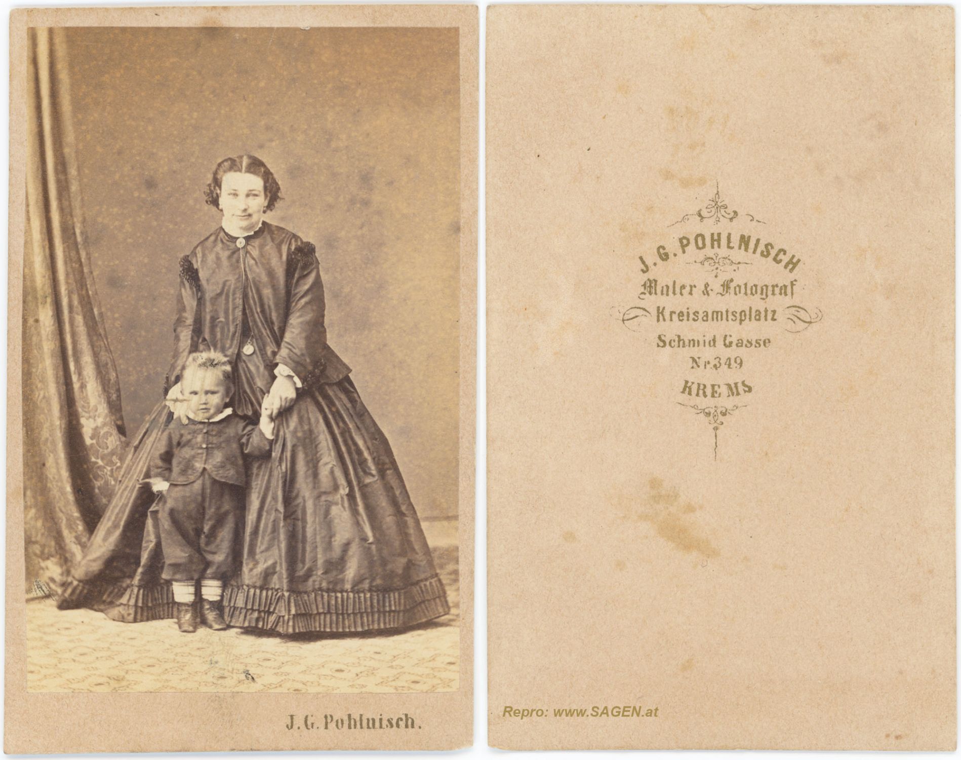 Portrait Mutter mit Kind, J. G. Pohlnisch, Maler & Fotograf, Krems