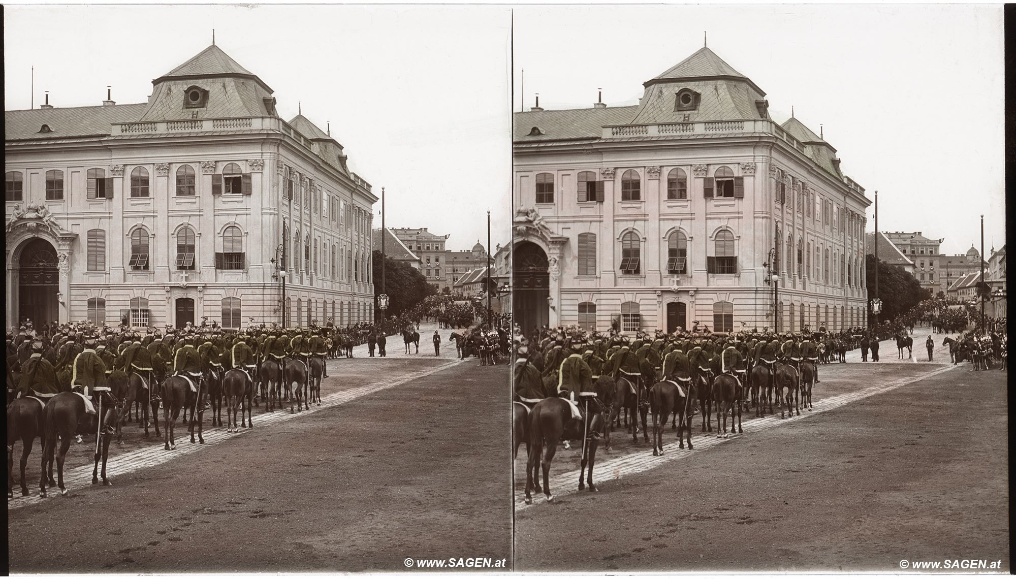 Reiter Parade, Stereofoto handkoloriert