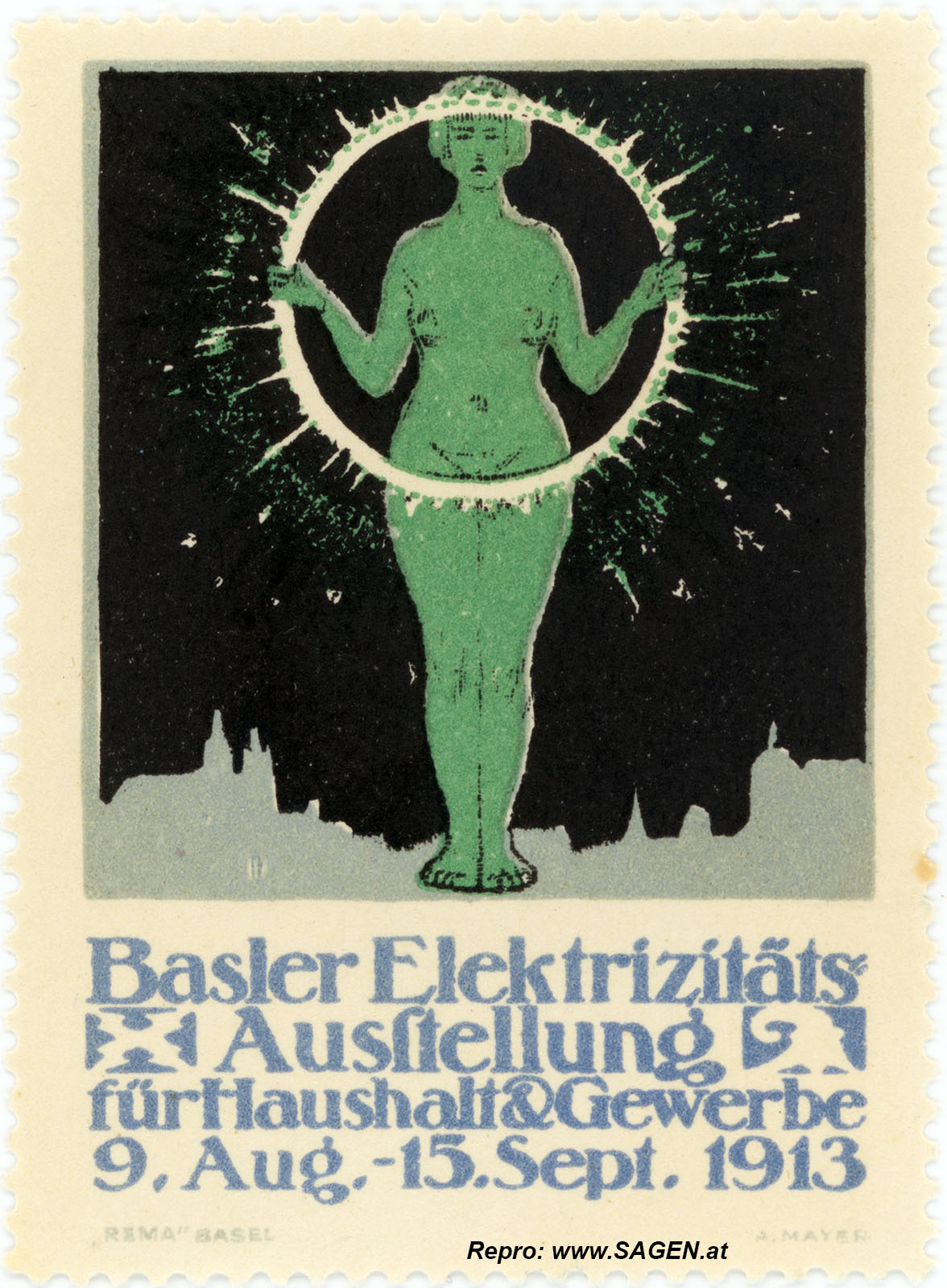Reklamemarke Basler Elektrizitäts-Ausstellung 1913