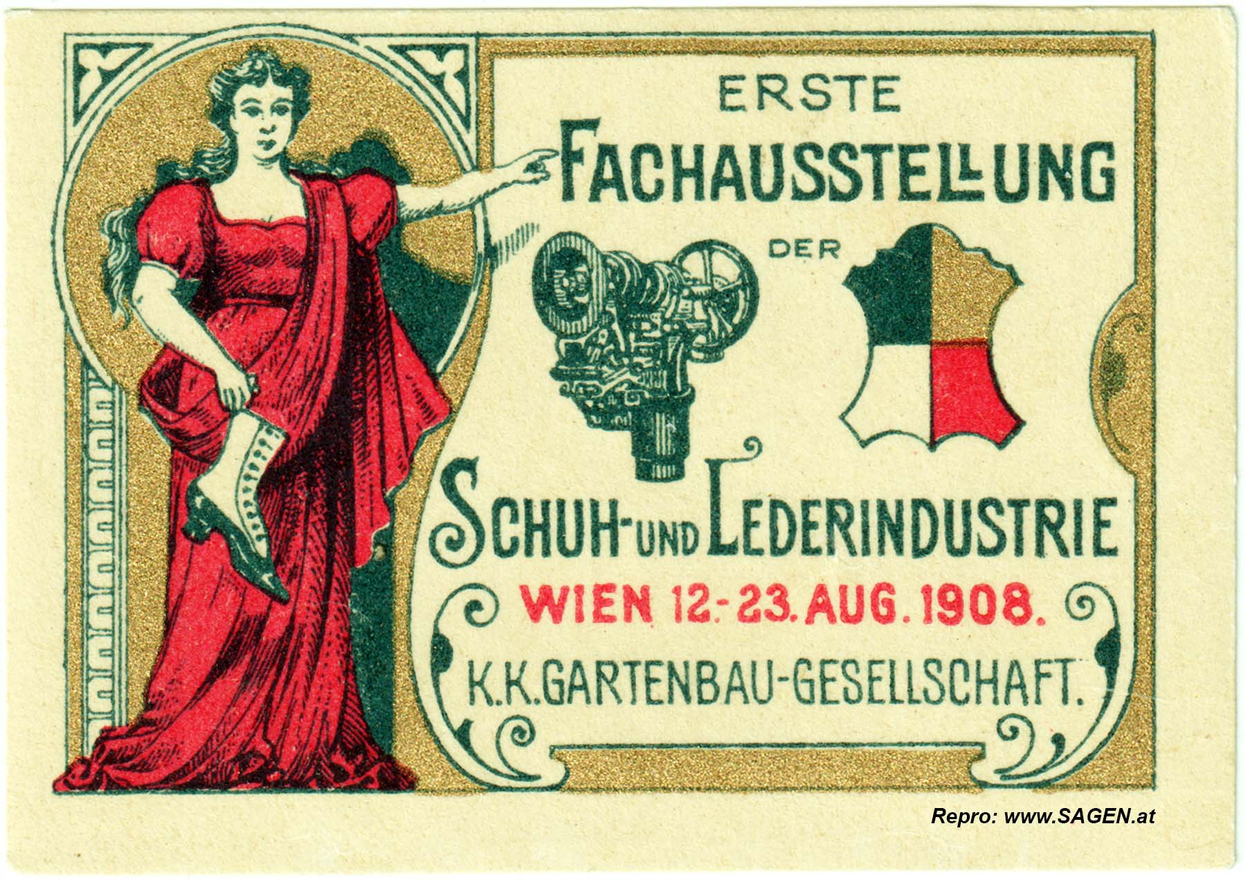 Reklamemarke Erste Fachausstellung der Schuh- und Lederindustrie Wien 1908