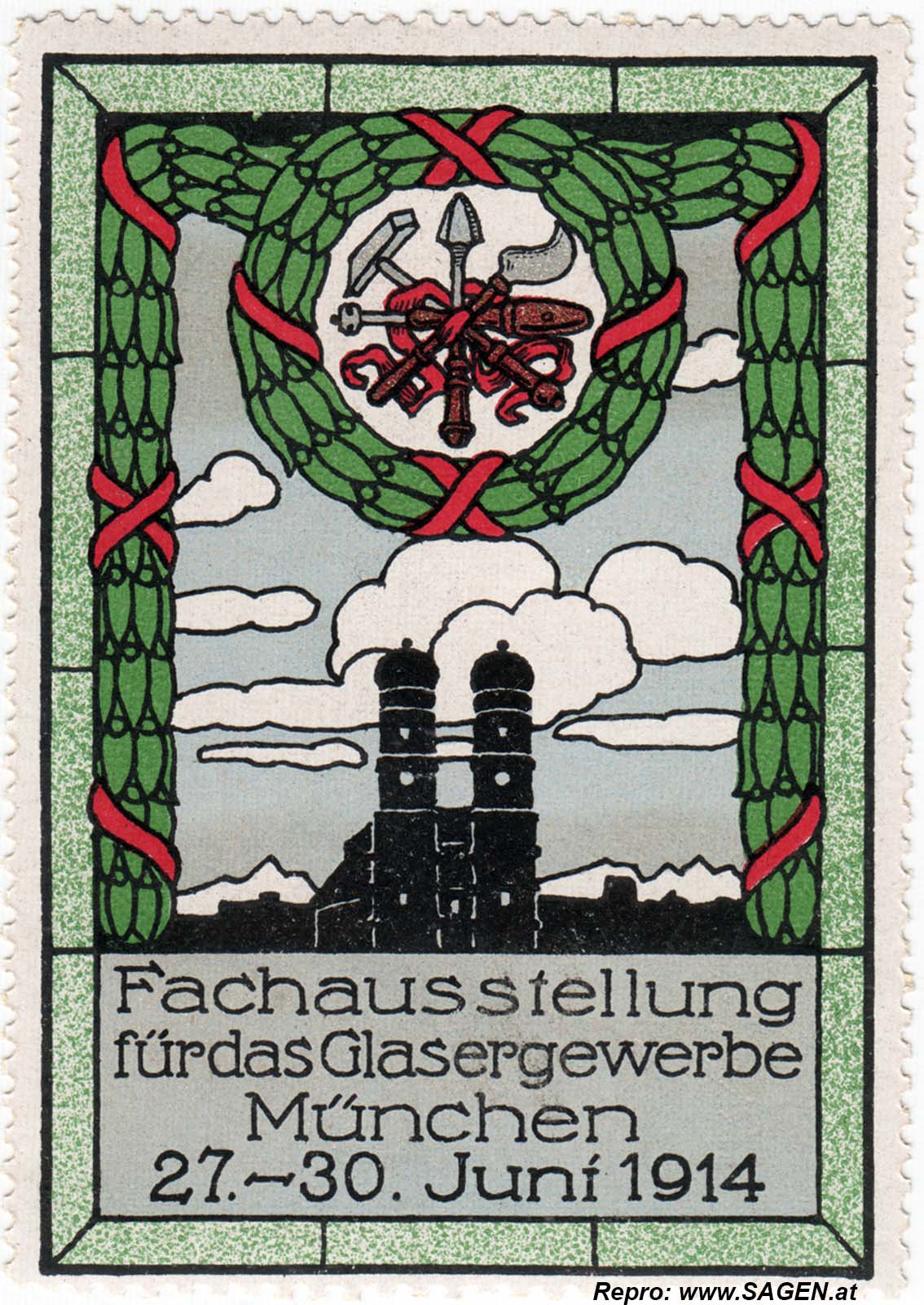 Reklamemarke Fachausstellung Glasergewerbe München 1914
