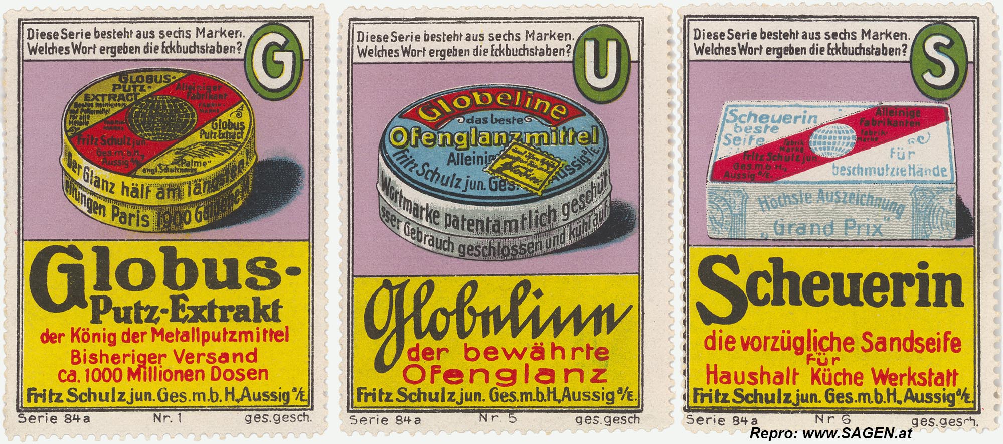 Reklamemarke Globus, Fritz Schulz jun. Aussig