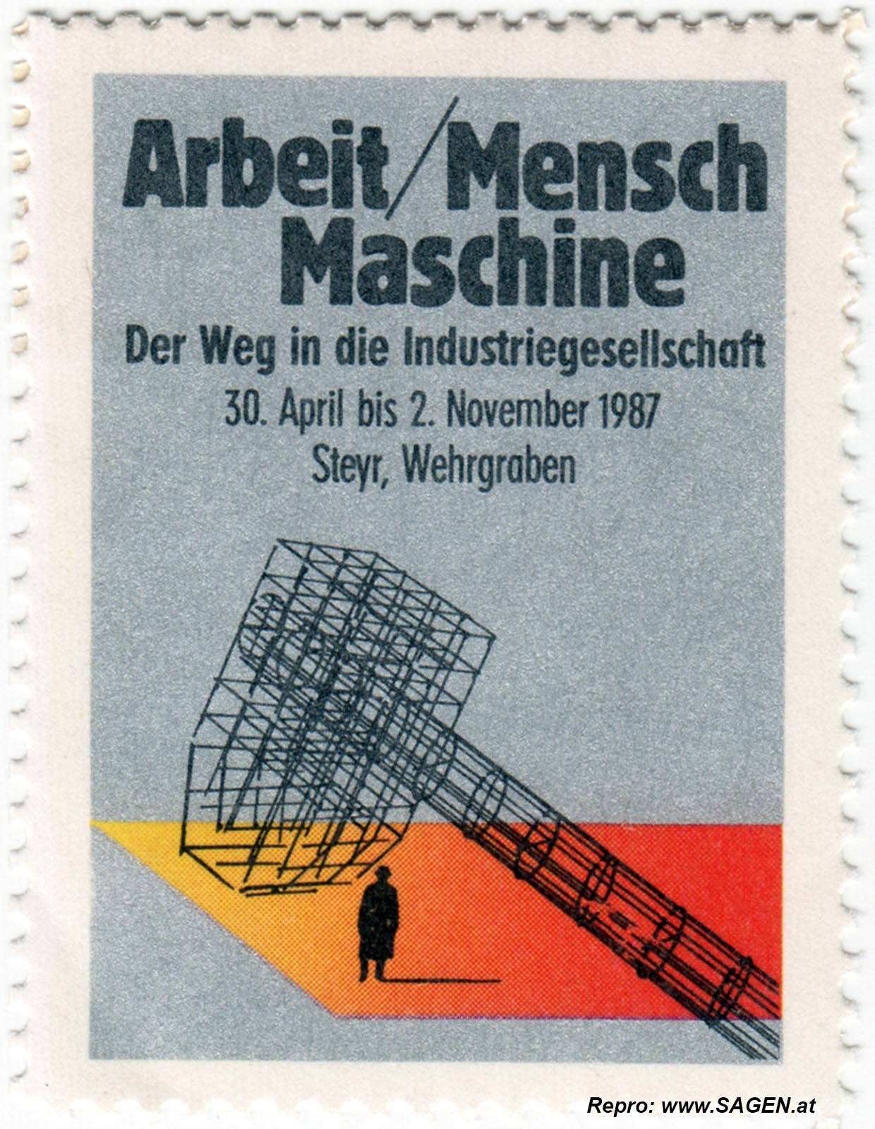 Reklamemarke Landesausstellung Arbeit Mensch Maschine, Steyr 1987