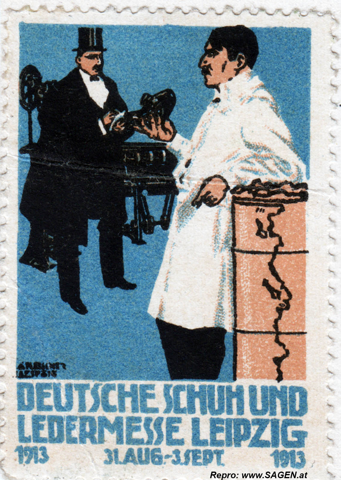 Reklamemarke Schuh und Ledermesse Leipzig 1913