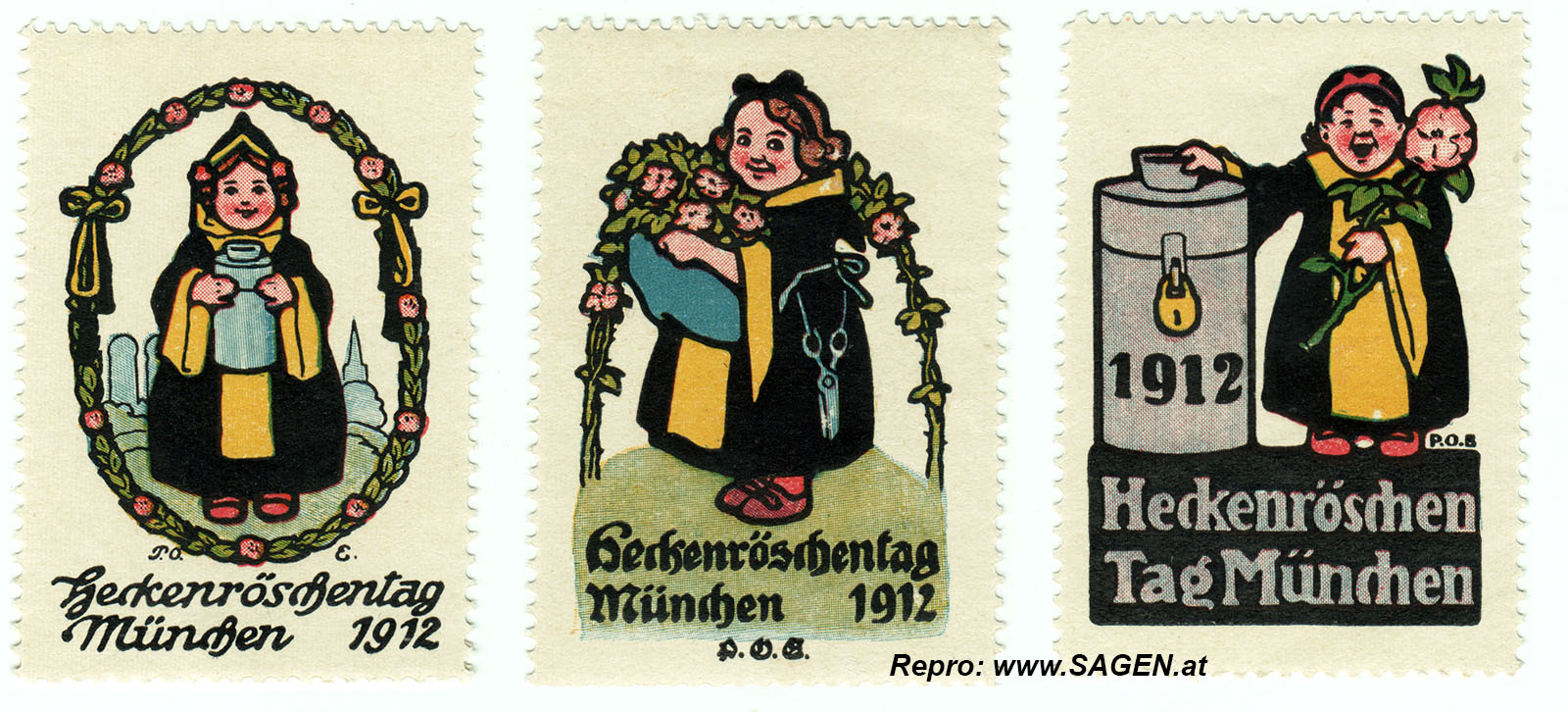 Reklamemarken Heckenröschentag München 1912