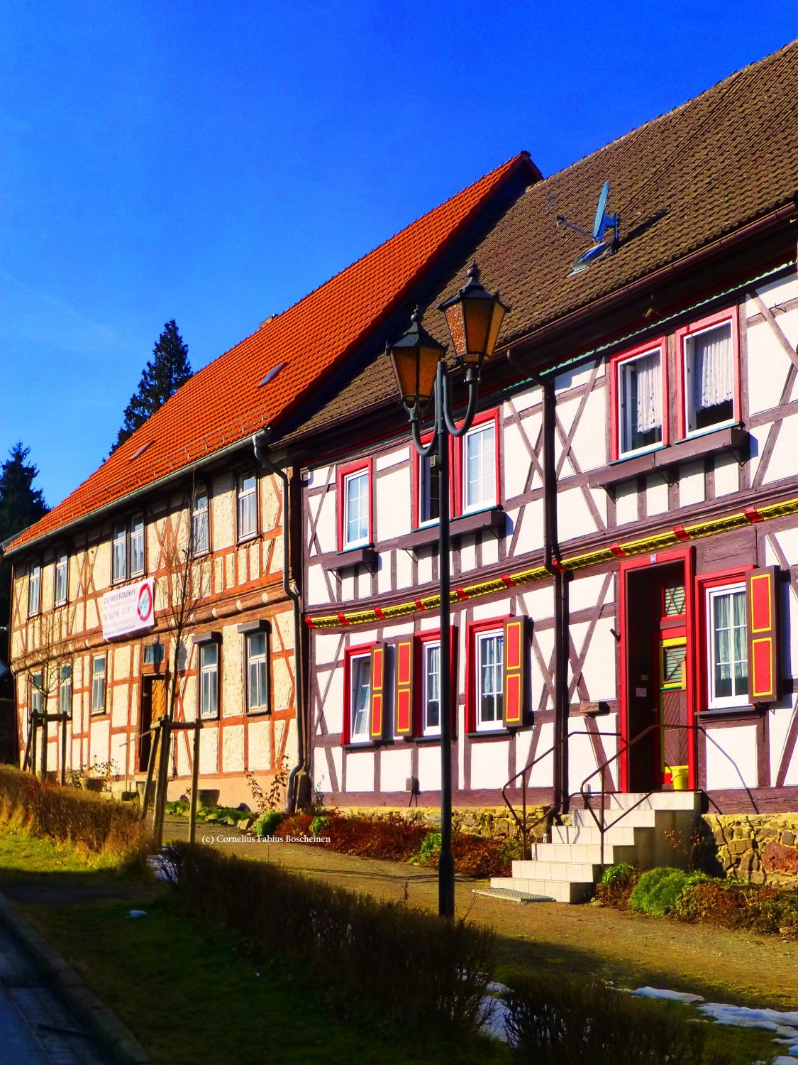 schöne Fassaden von Fachwerk in Güntersberge im Harz.