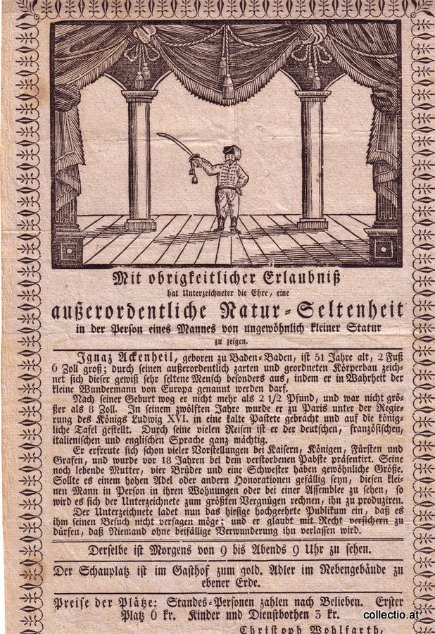 Schausteller Anzeige Innsbruck  ca. 1820