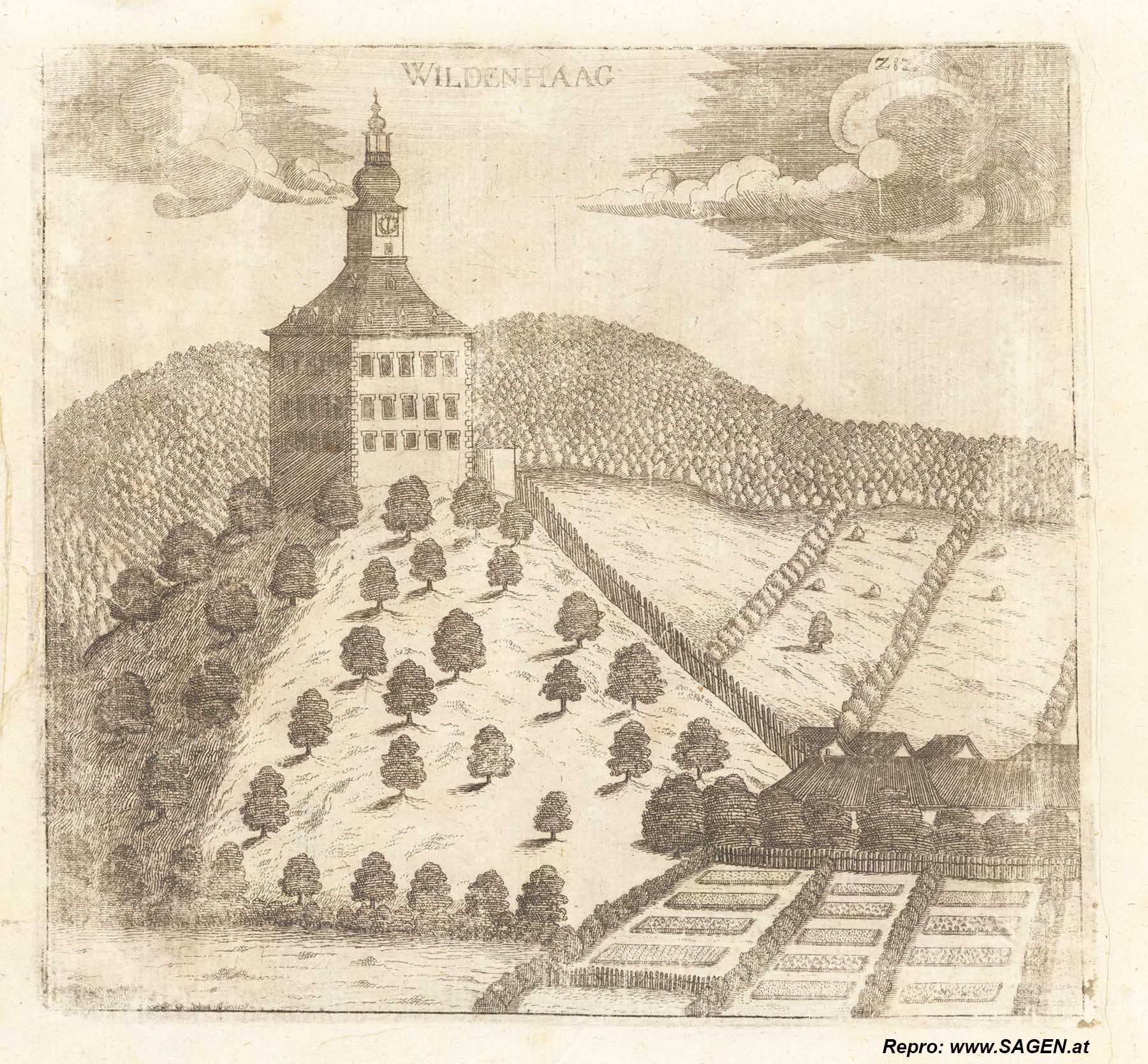 Schloss Wildenhag (Wildenhaag), Kupferstich Vischer 1674