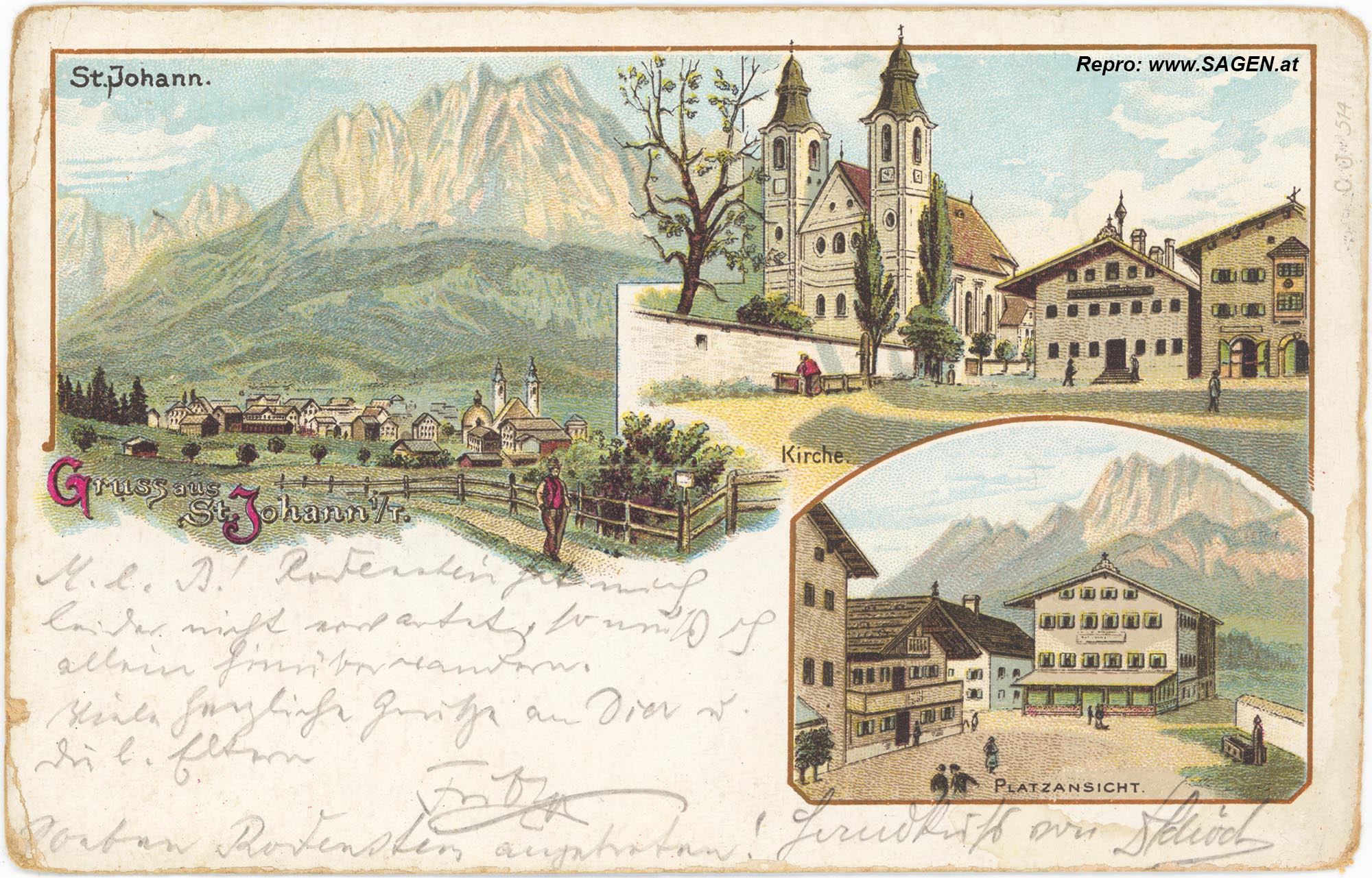 St. Johann in Tirol, Lithografie um 1898
