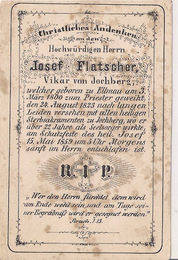 Sterbebild von 1859 - Jochberg, Bezirk Kitzbühel