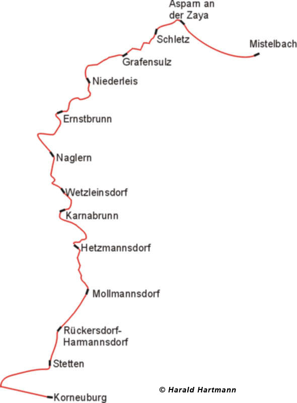 Streckenplan Lokalbahn Wien Mistelbach