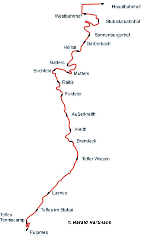 Streckenplan Stubaitalbahn, Tirol