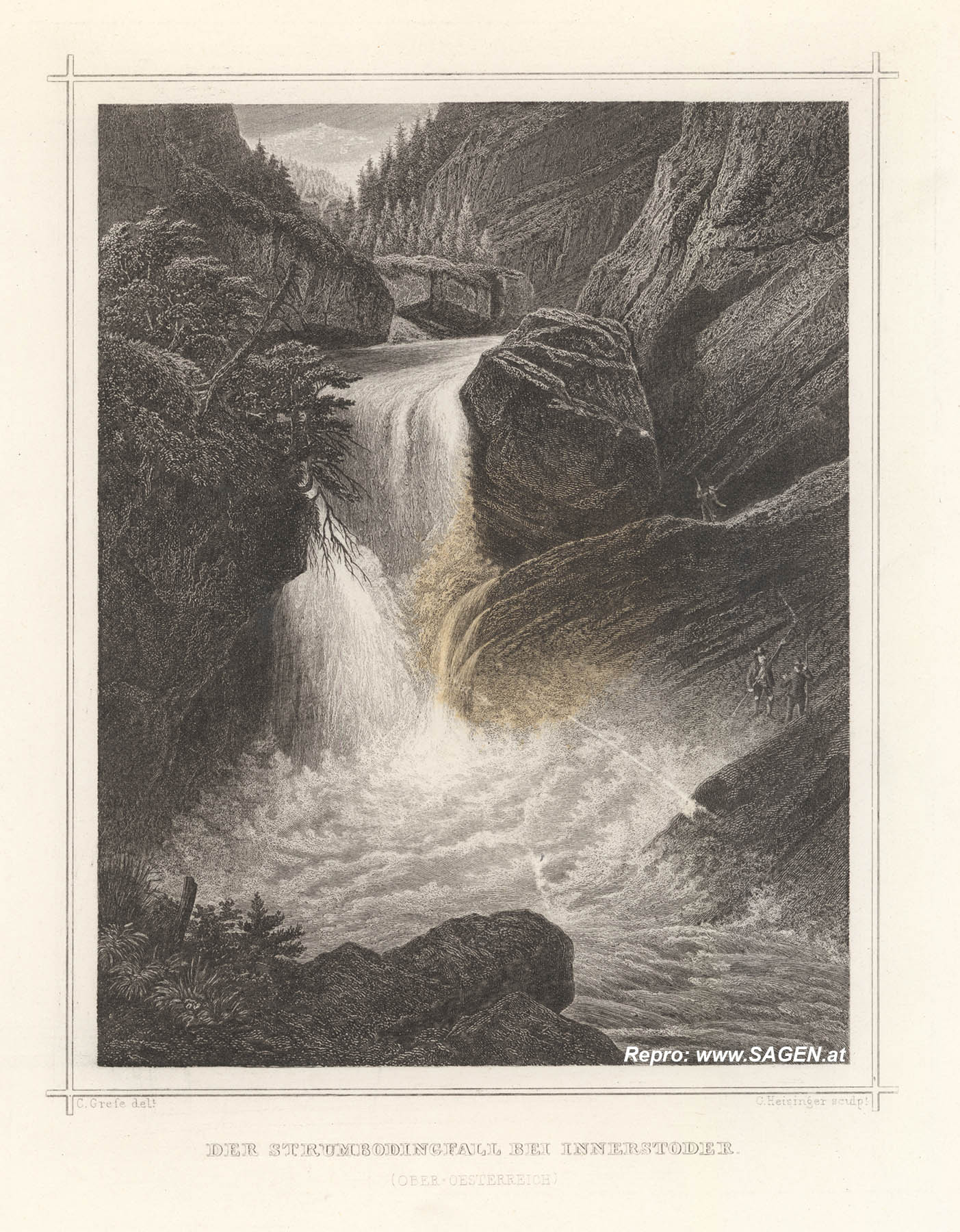 Strumbodingfall Innerstoder (Stromboding-Wasserfall) um 1860