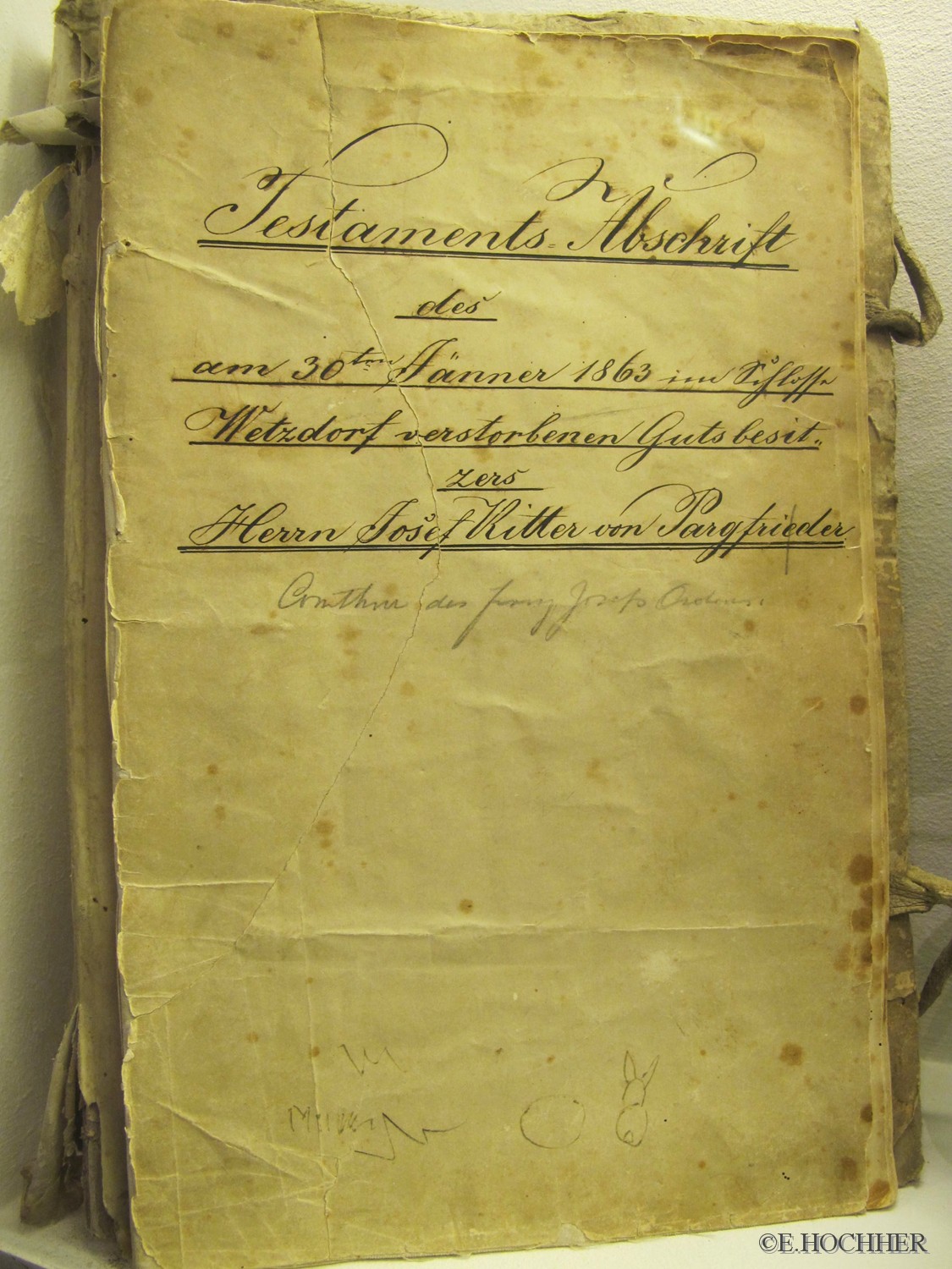Testaments Abschrift von Joseph Gottfried Pargfrieder