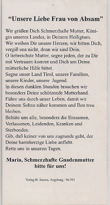 Tirol, Wallfahrtsort Maria Absam. Jubiläum 1997