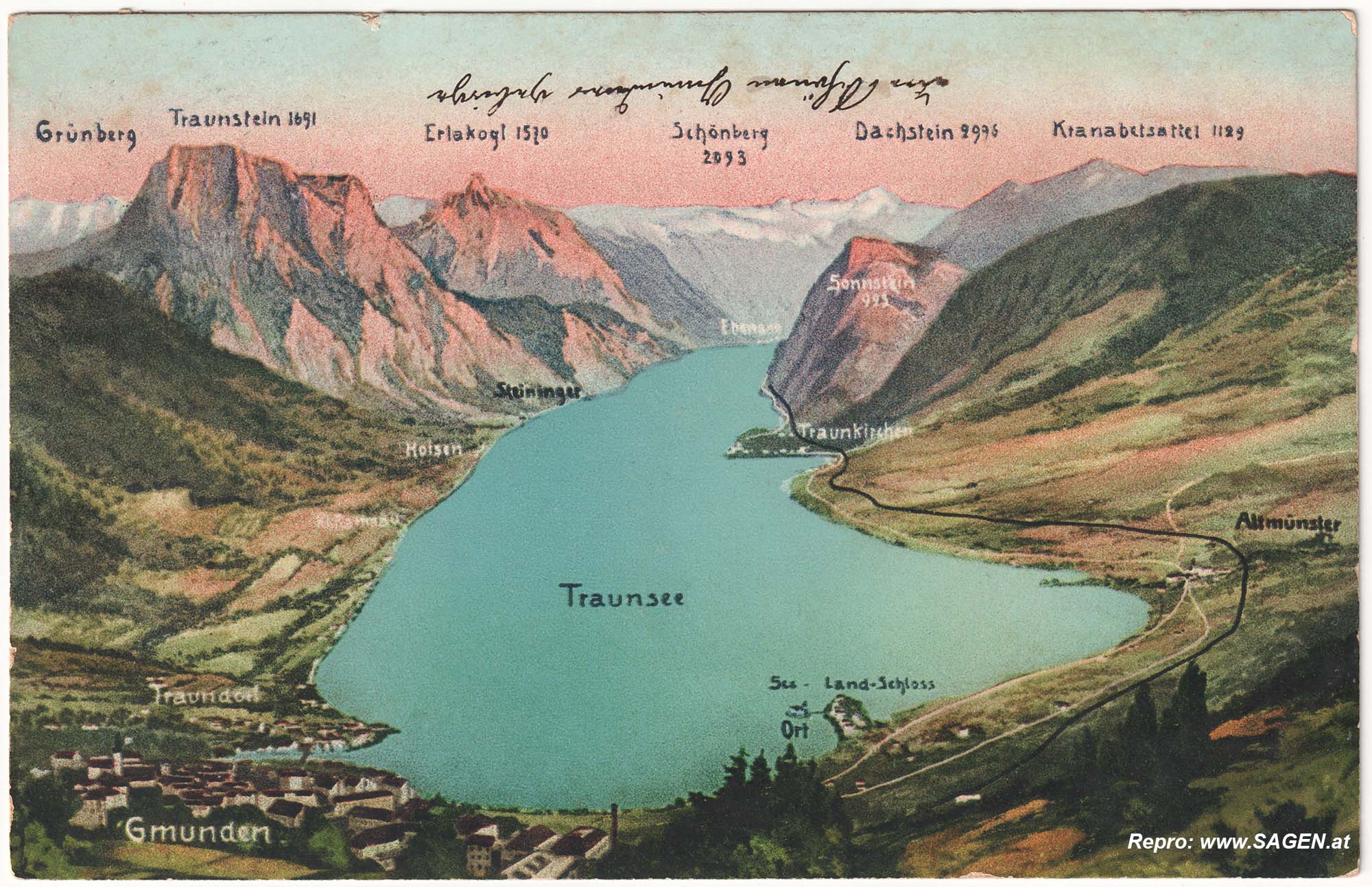 Traunsee Vogelschaukarte 1907