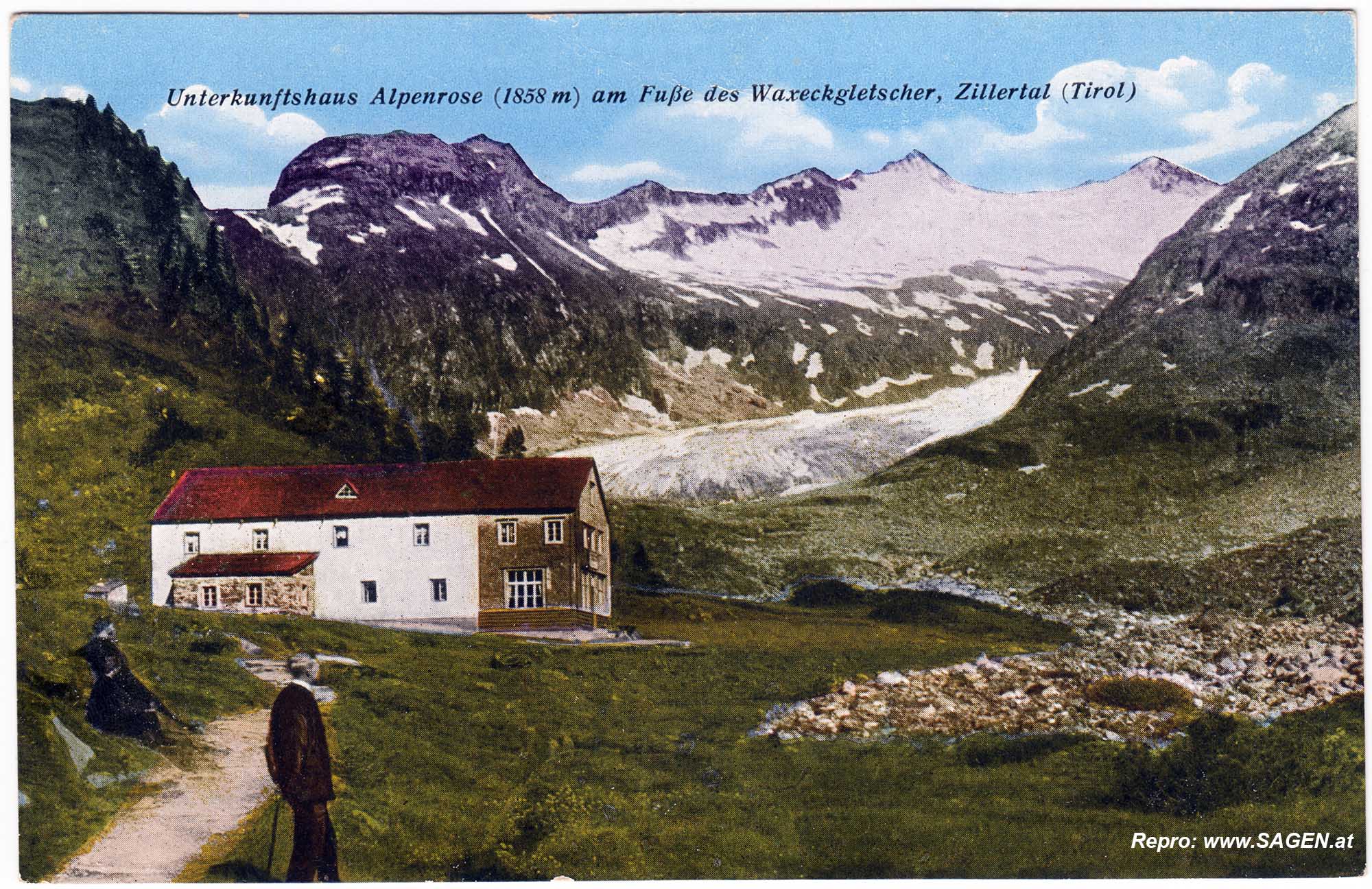 Unterkunftshaus Alpenrose (1858 m) am Fuße des Waxeggletscher, Zillertal (Tirol)