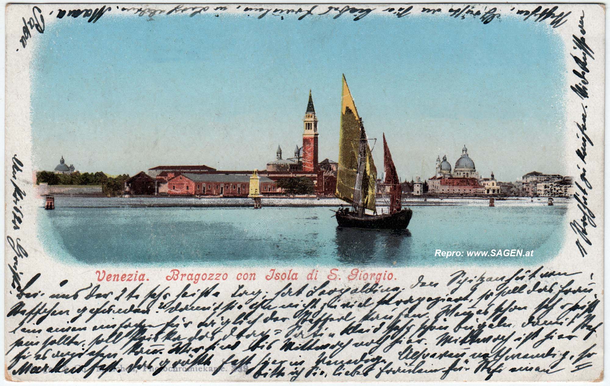 Venedig - Bragozzo mit Insel San Giorgio Maggiore