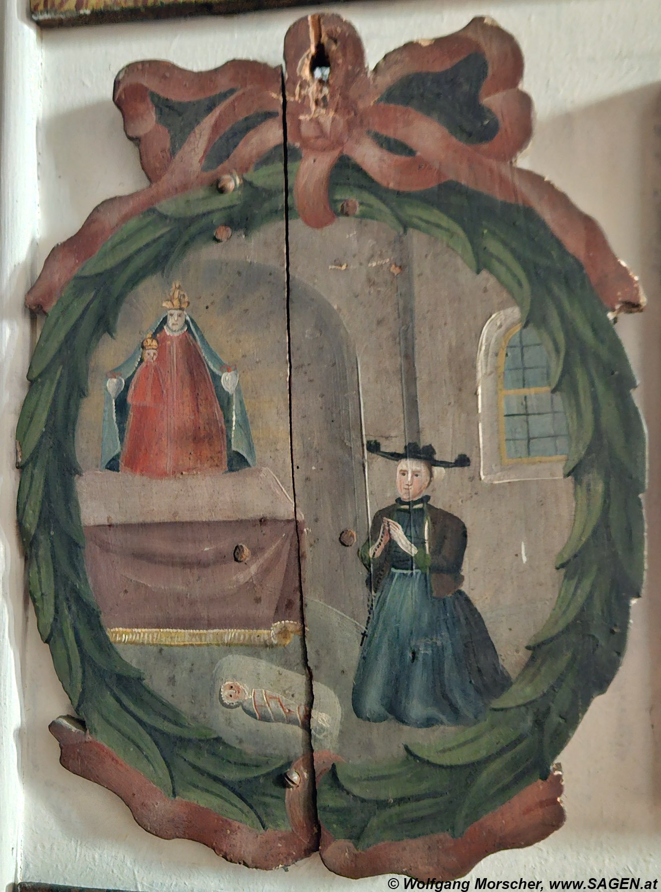 Votivbild Maria Trens, Zeichenkind, nicht datiert, Mutter in Tracht