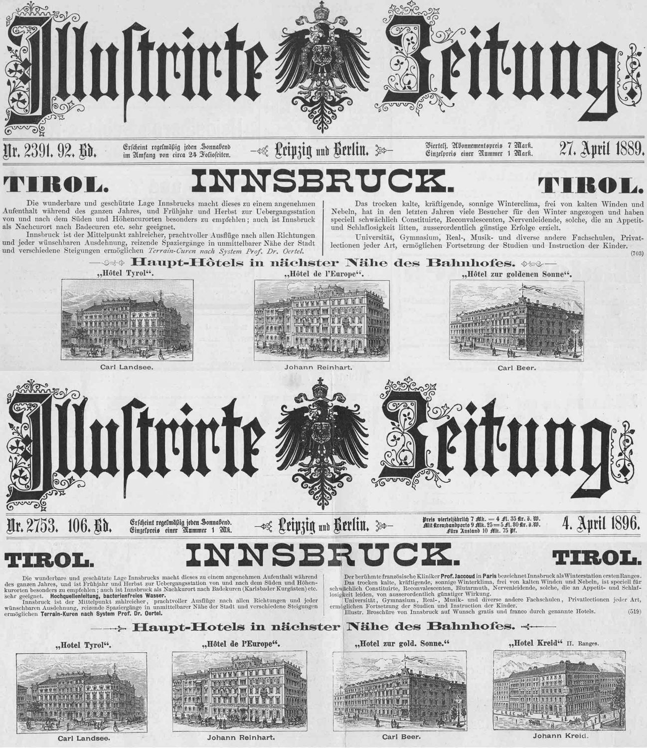Werbung ohne und mit Hotel Kreid