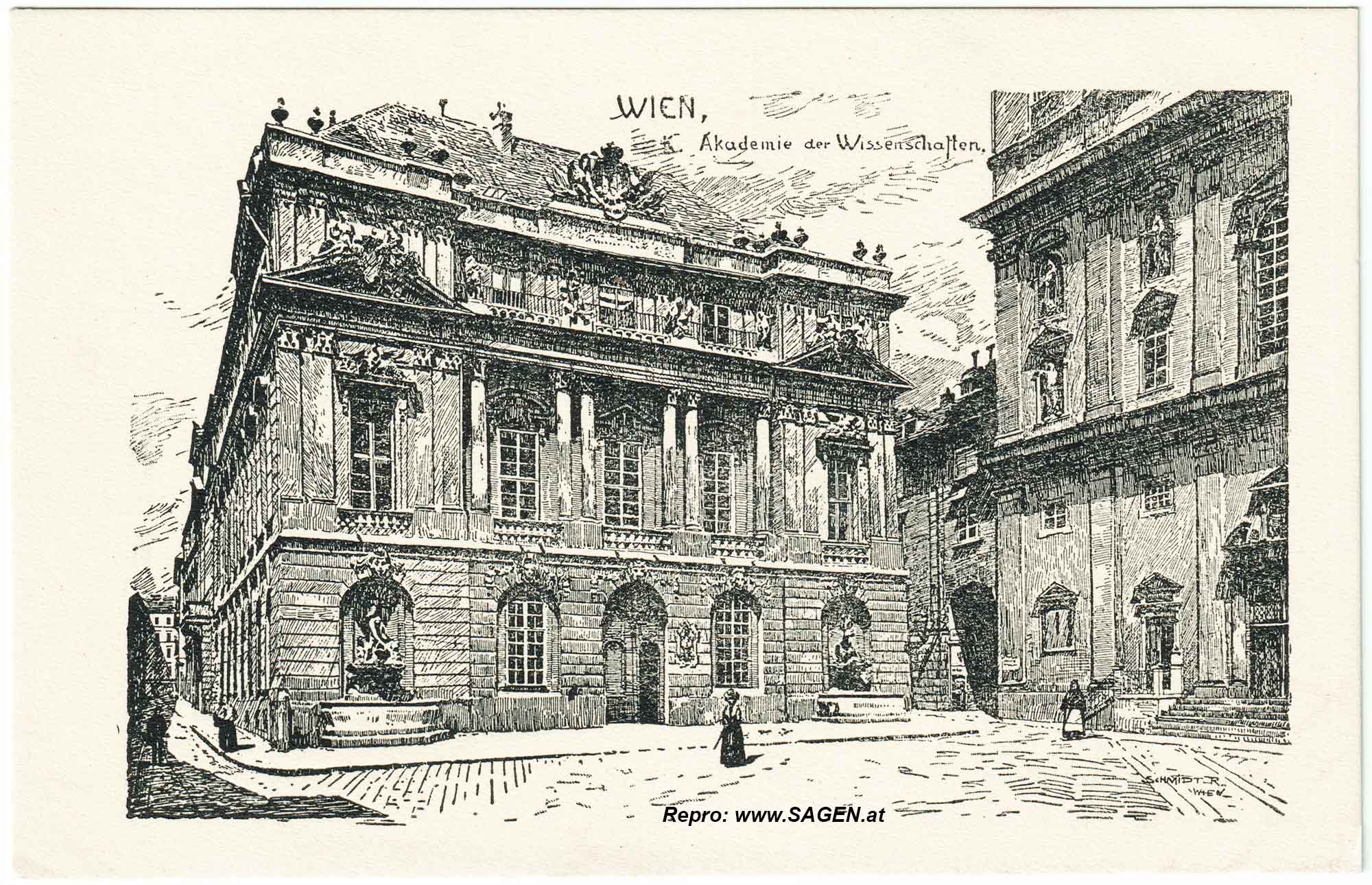 Wien, Ansichtskarte Akademie der Wissenschaften, Lithografie um 1905