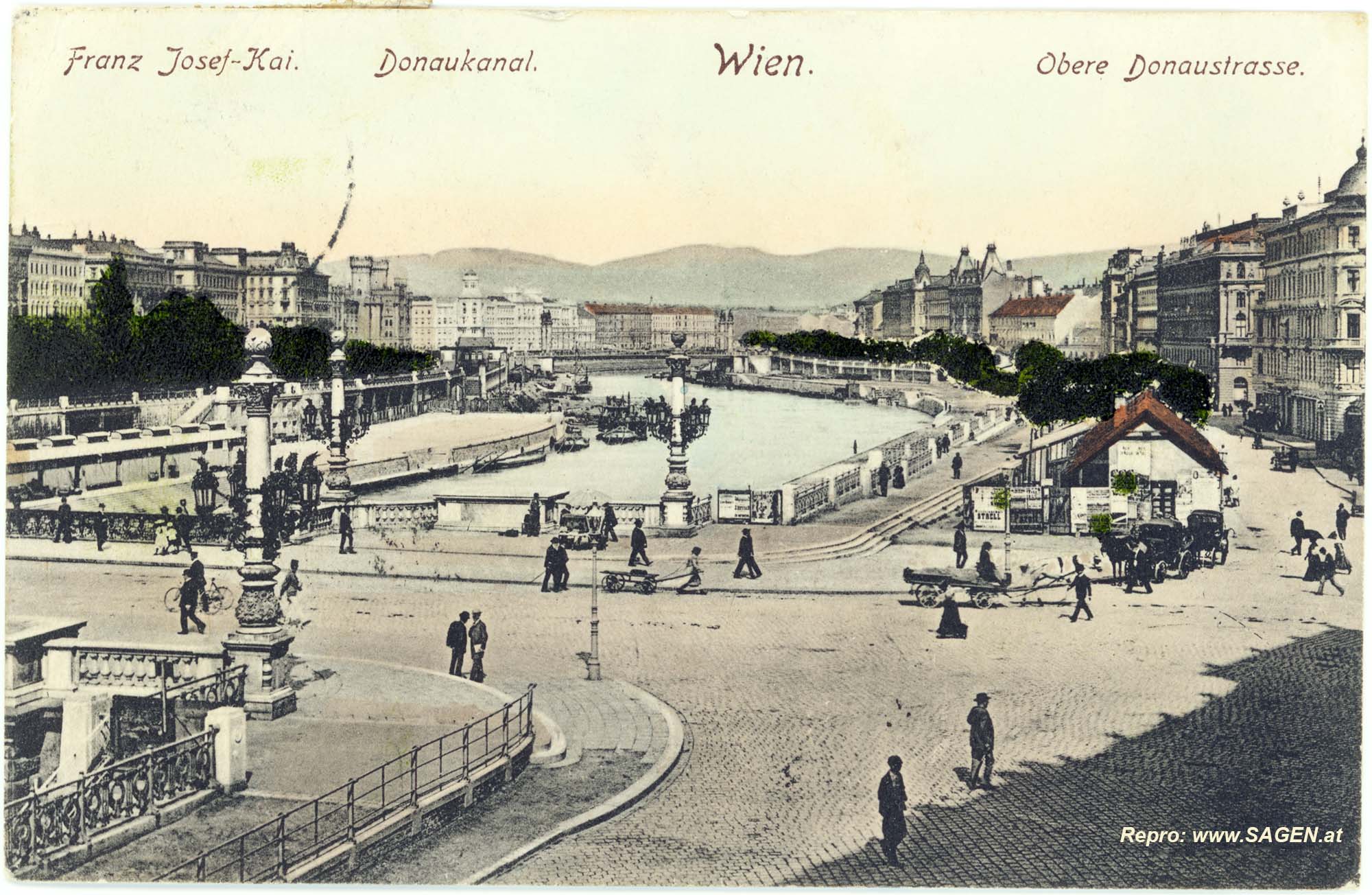 Wien, Franz-Josefs-Kai, Donaukanal und obere Donaustraße um 1907