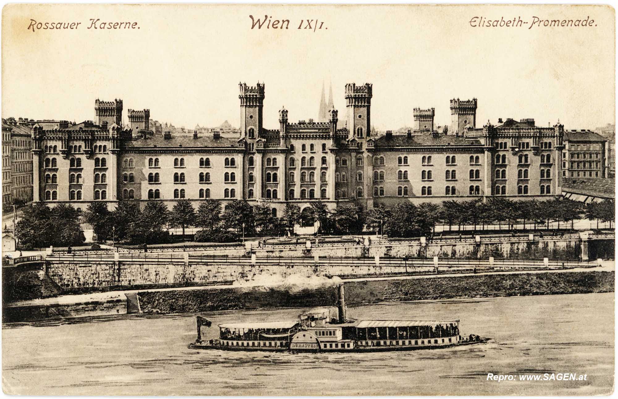 Wien, Rossauer Kaserne, Elisabeth-Promenade im Jahr 1914