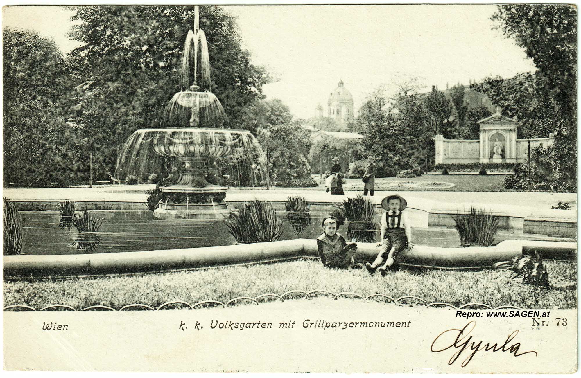 Wien Volksgarten mit Grillparzermonument um 1905