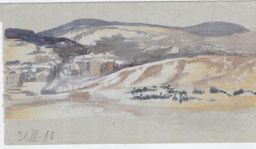 Wohnhäuser im Westen Wiens, Währing oder Döbling Aquarell 31.III. 1910