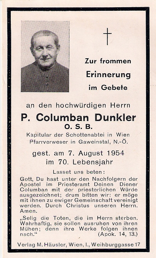 Zur frommen Erinnerung im Gebete - Sterbebild von 1954